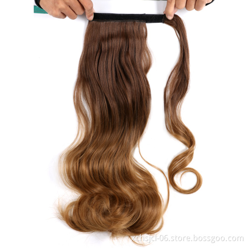 Cheap price Wrap Around Long Straight Ombre Pony Tail Hair Extension Synthetic Fiber for Women